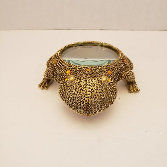 Vintage Jeweled Metal Frog Magnifying Glass Paperweight - Picture 4 of 8